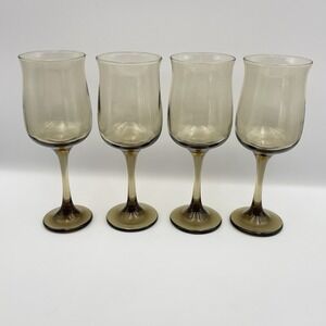 Vintage 1970s Hand Blown Smoky Brown Wine Goblets Set of 4 – Mid Century Glass
